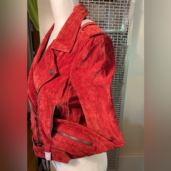 BLANK NYC GENUINE SUEDE RED BIKER JACKET, Size S - Picture 6 of 14